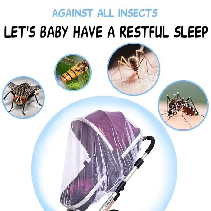 Durable Baby Stroller Mosquito Net (2 Pack) - Universal Elastic Edge Mesh Cover for Bassinets, Cradles, Playards, Car Seats & Mini Cribs | Breathable Travel Essential Newborn Protection (Black+White)