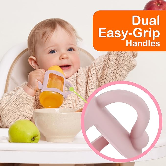 (3-Pack) Bottle Handles for Dr Brown Baby Bottles with Easy Grip Handles to Hold Their Own Bottle - BPA-Free Soft Silicone (White Pink Orange)