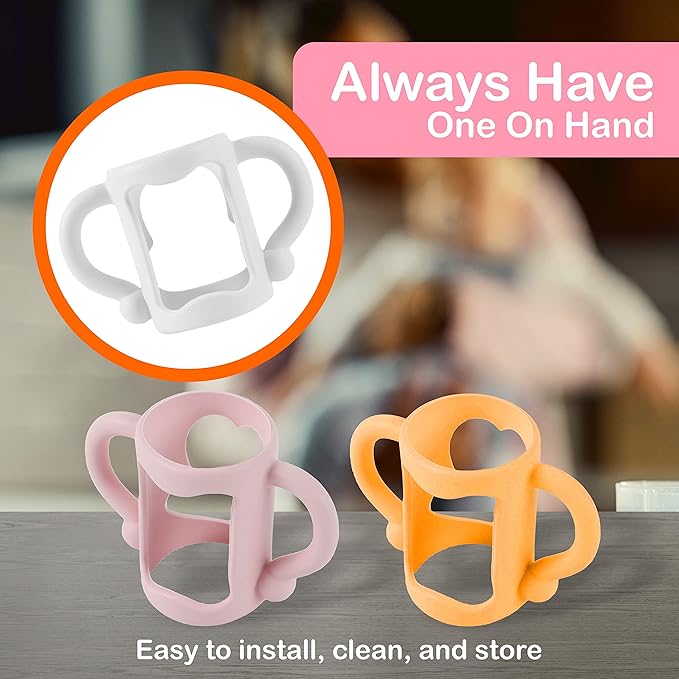 (3-Pack) Bottle Handles for Dr Brown Baby Bottles with Easy Grip Handles to Hold Their Own Bottle - BPA-Free Soft Silicone (White Pink Orange)