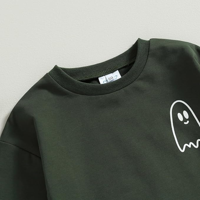 0-4T Toddler Boy Girl Halloween Outfit Fall Clothes Ghost Long Sleeve Sweatshirt Top Pants Baby Halloween Clothes